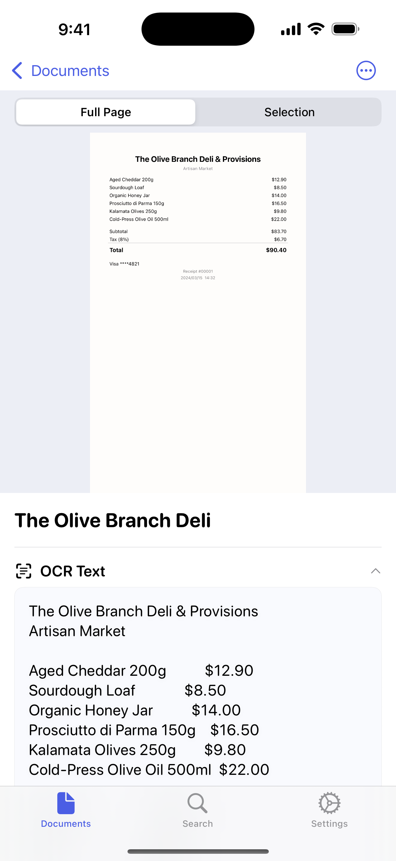 Receipt OCR with an extracted, aligned line-item table