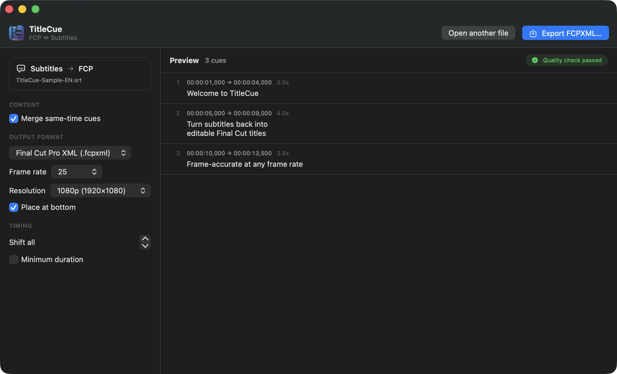 TitleCue turning subtitle files back into editable Final Cut Pro titles