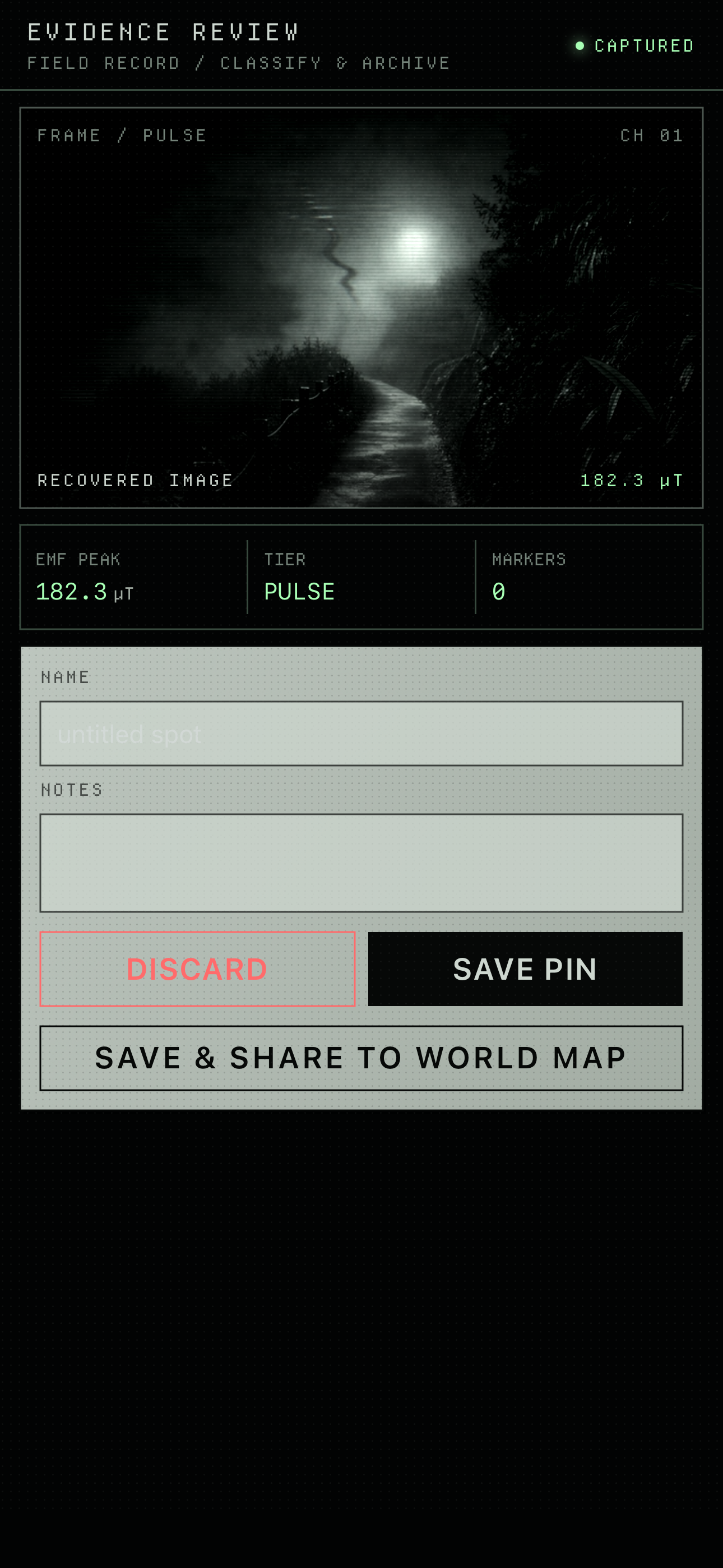 GhostTrail evidence review screen
