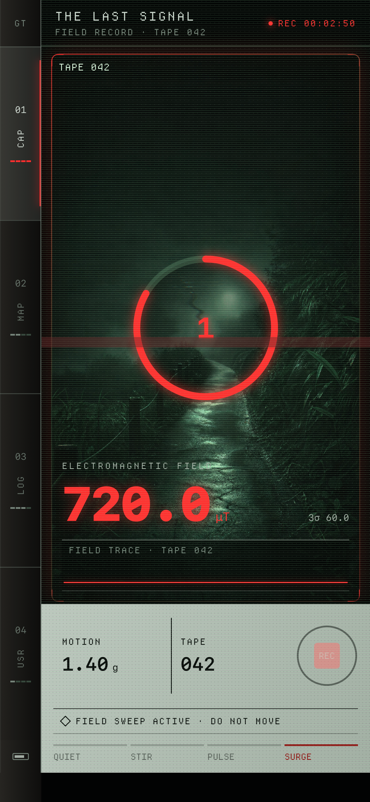 GhostTrail サージ段階のフィールド記録画面