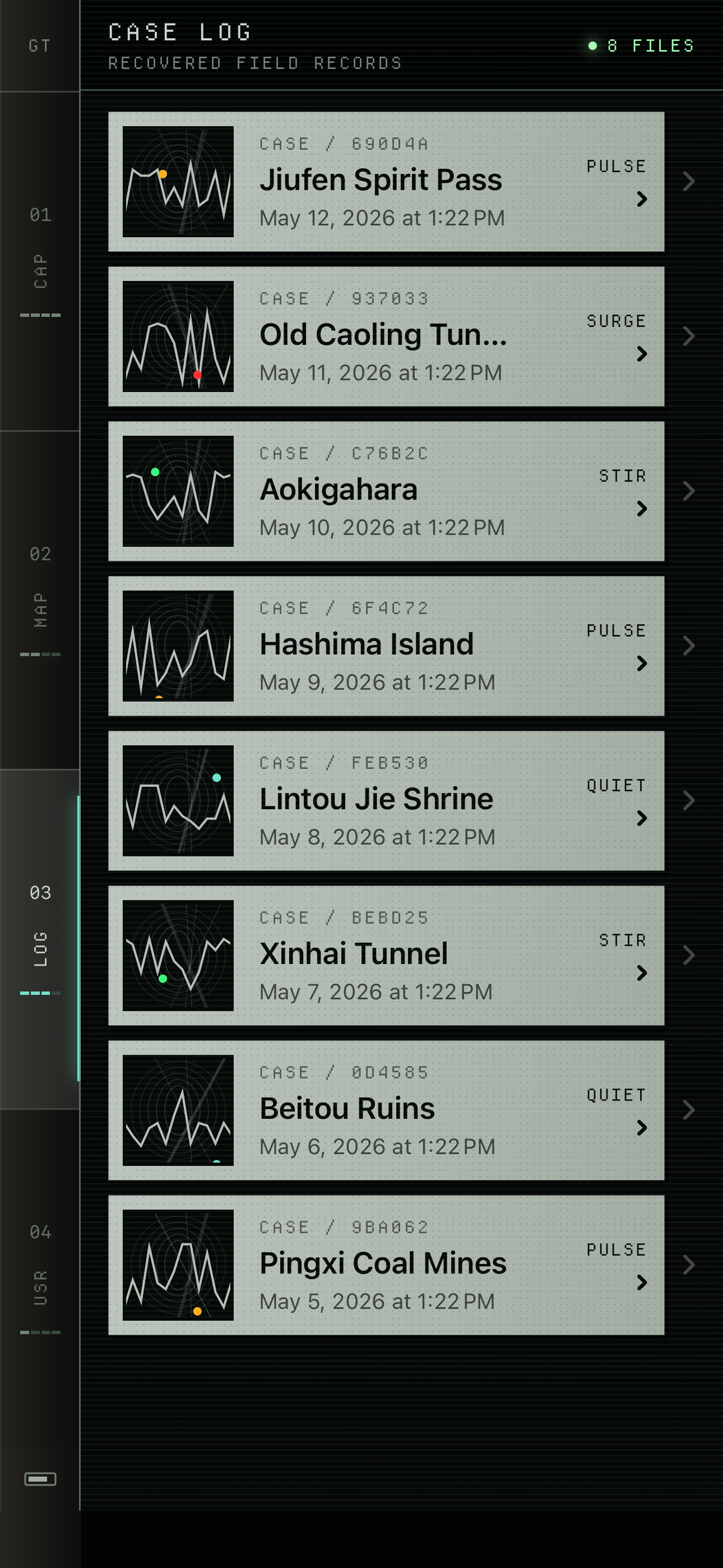 GhostTrail ケースログ画面